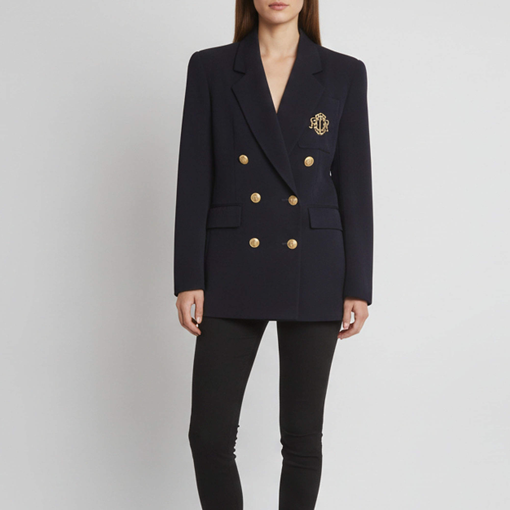 مملوكة مسبقًا Christian Dior Navy Blue Logo Embroidered Wool Double Breasted Blazer M