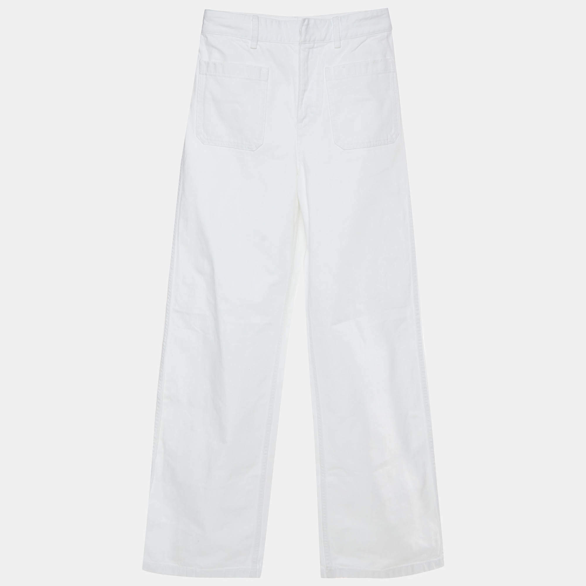 Pre Owned Christian Dior White Cotton Denim Flared Jeans S/Waist 26"