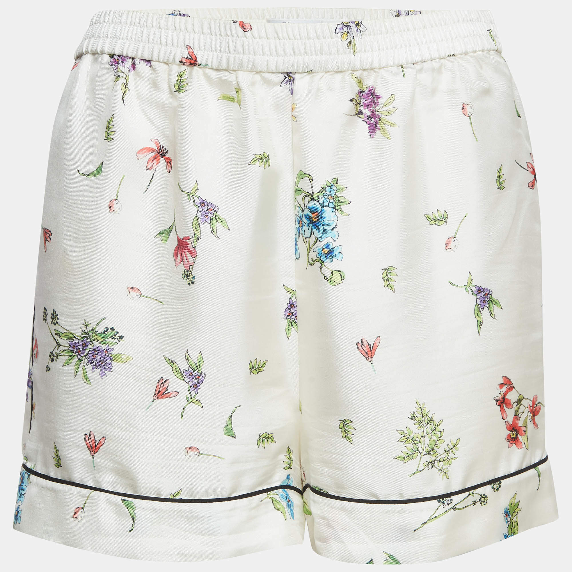Pre Owned Christian Dior White Floral Print Sateen Pajama Shorts M