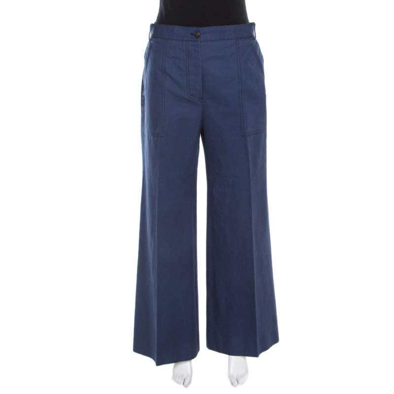 Dior Dark Blue Cotton High Waist Flared Pants L