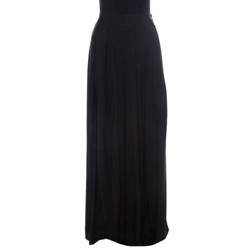 Pre Owned Christian Dior Black Pleated Crepe Palazzo Pants M