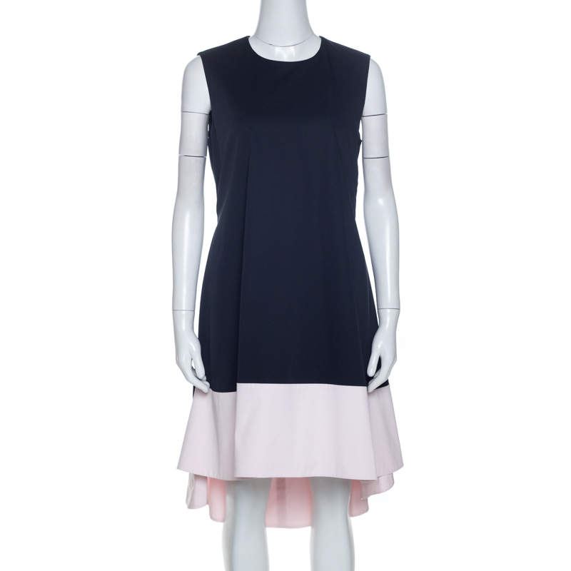 Pre Owned Christian Dior Black Cotton Sleeveless Contrast Hem Detail Dress M