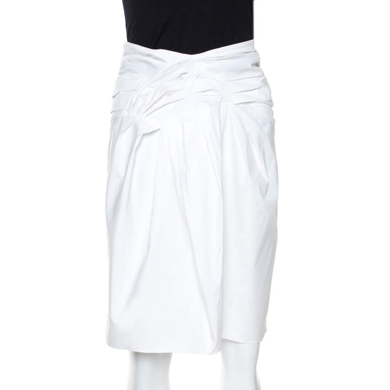 Christian Dior Boutique White Cotton Bow Detail Skirt S