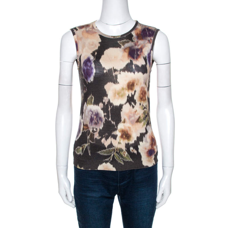 Dior Multicolor Floral Print Wool Silk Knit Sleeveless Top M Dior | TLC