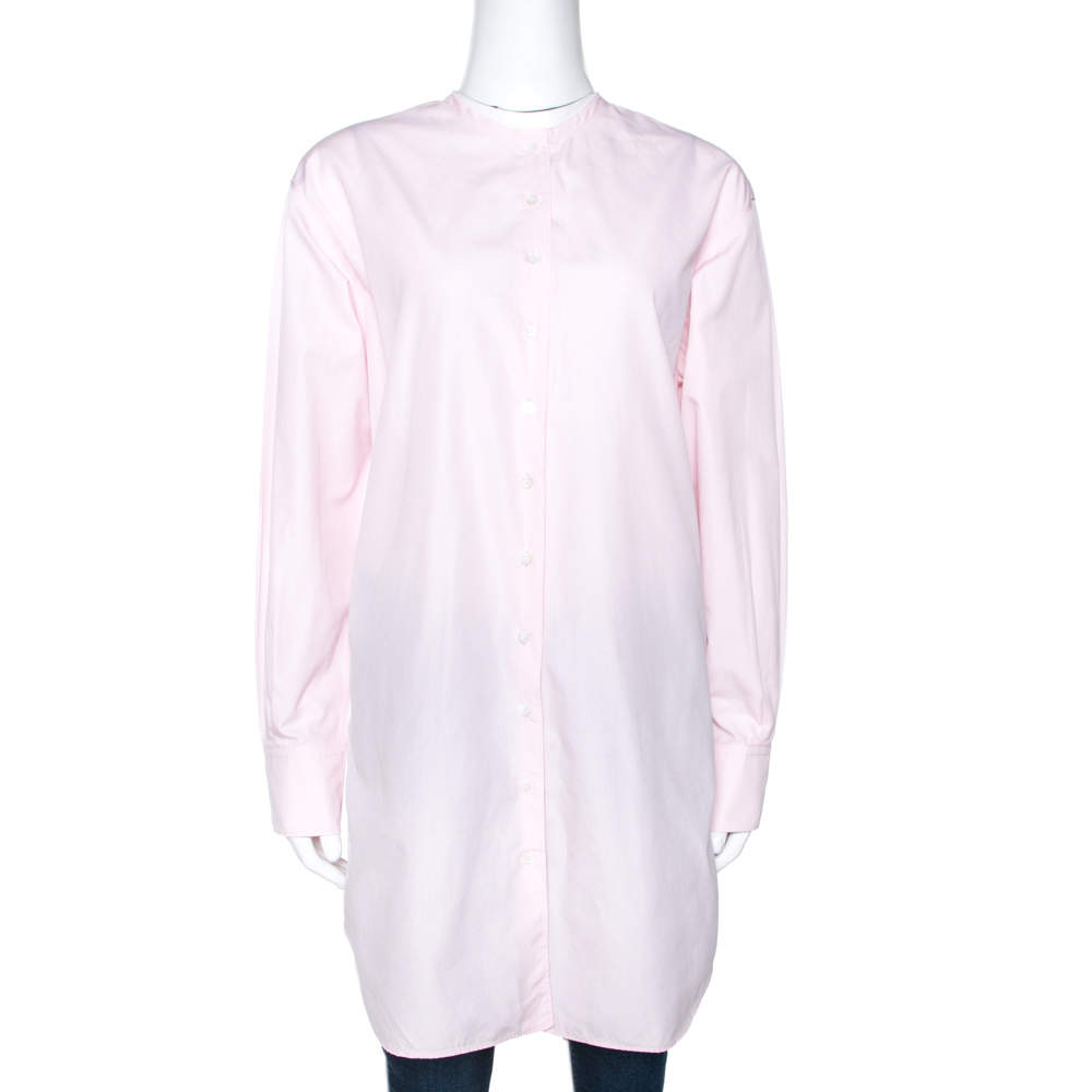 Pre Owned Dior Light Pink Cotton Button Front Tunic Shirt M