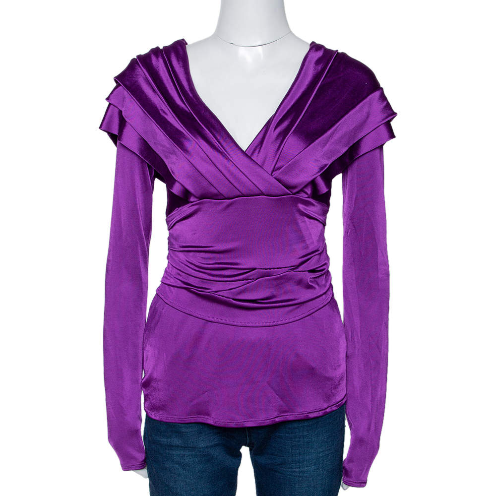 Christian Dior Jersey Pleated Crossover Long Sleeve Top M Dior | The ...