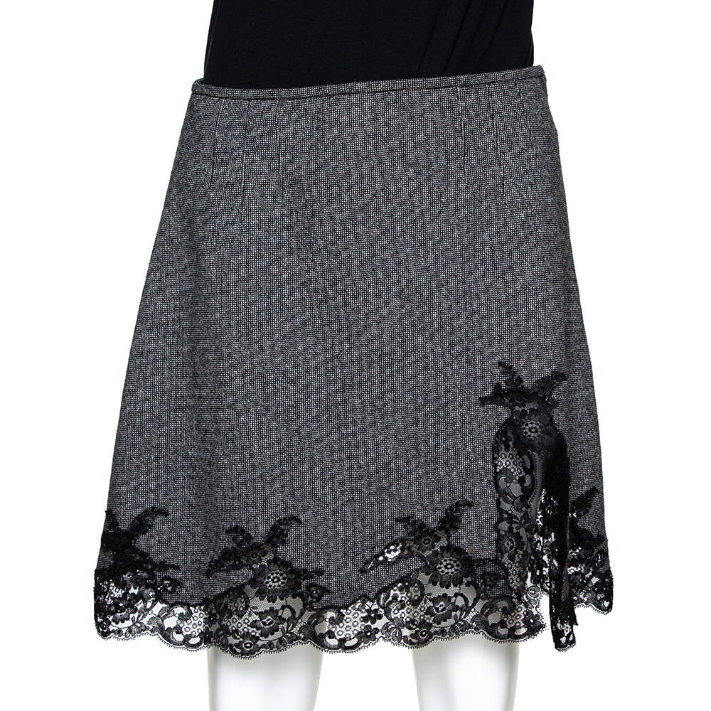 Dior Monochrome Wool Lace Trim Mini Skirt M