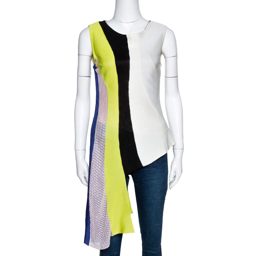 Dior Multicolor Color Block Knit Asymmetrical Top M