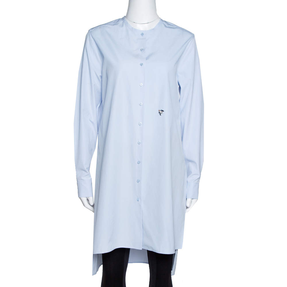 Dior Light Blue Cotton Bee Embellished Button Down Tunic S