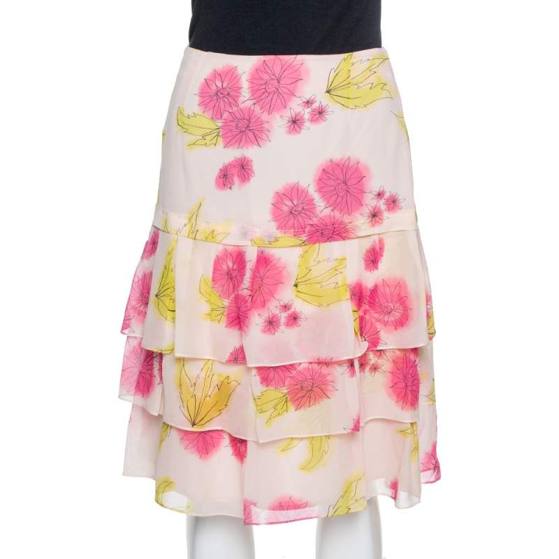 Pink Floral Print Silk Tiered Skirt M Dior | TLC