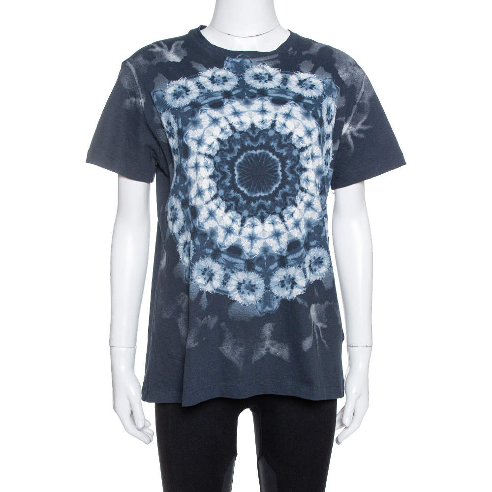 Pre Owned Dior Midnight Blue Printed Cotton & Linen Kalei Diorscopic T-Shirt M