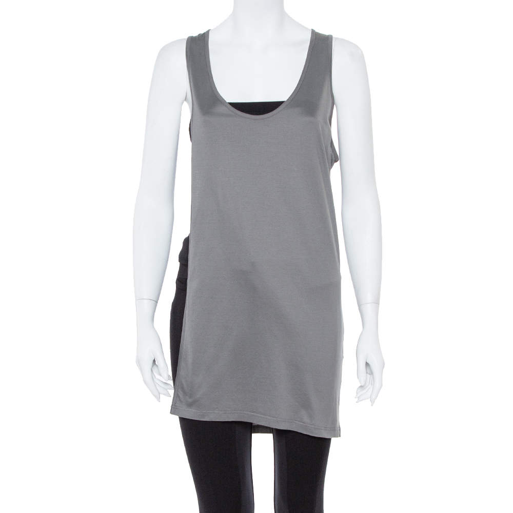 Dior Grey Cotton Open Asymmetric Tank Top S