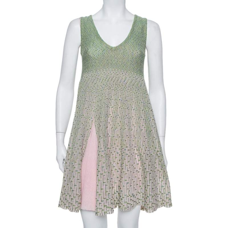 Dior Green & Pink Lurex Knit Flared Tent Dress S