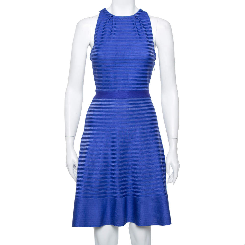 Christian Dior Blue Silk Knit Cross Back Detail Sleeveless Dress L