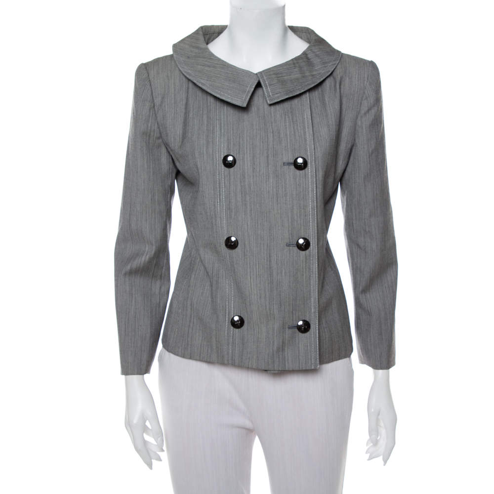 Christian Dior Grey Wool Double Breasted Vintage Blazer M