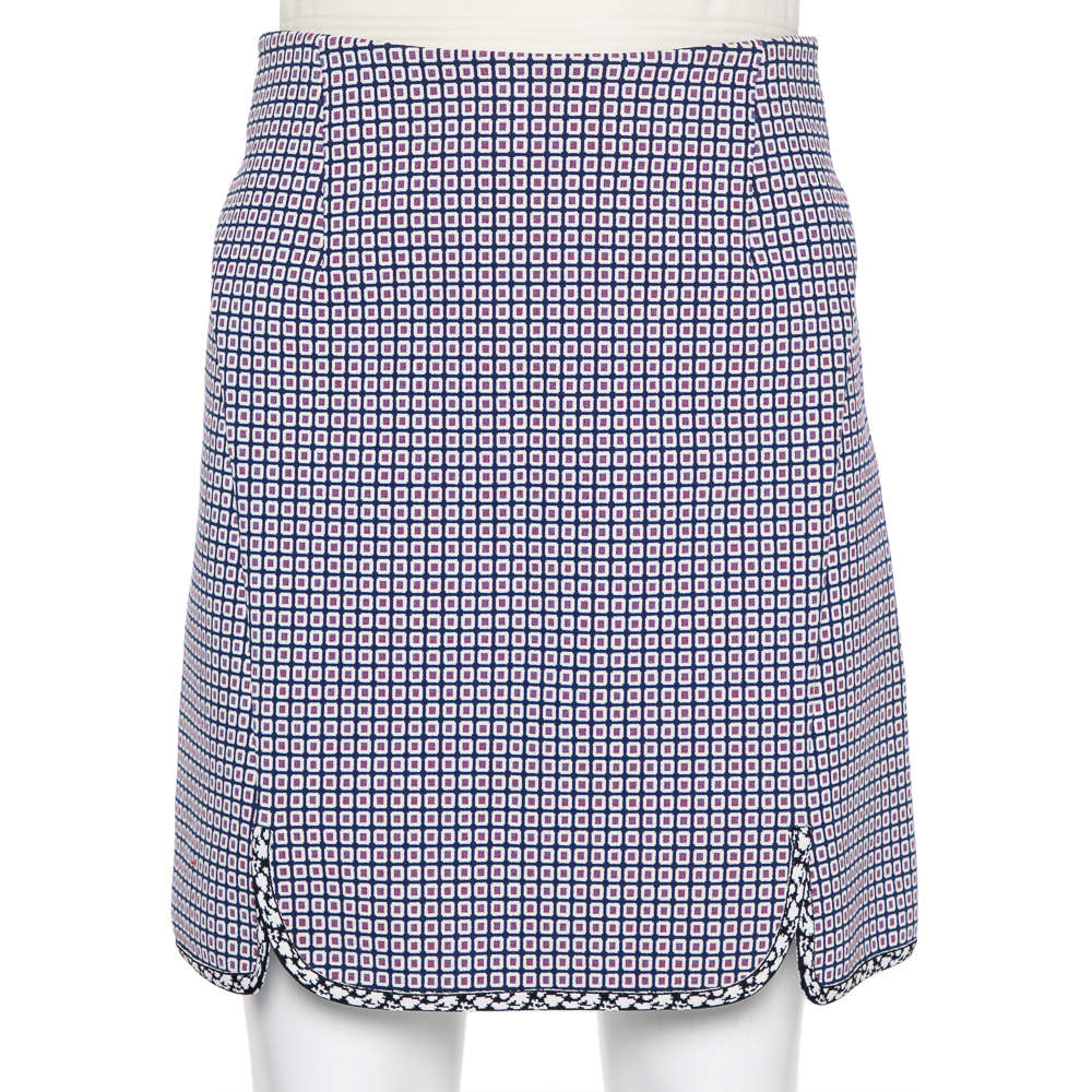 Christian Dior Navy Blue Patterned Knit Contrast Trim Detail Mini Skirt S