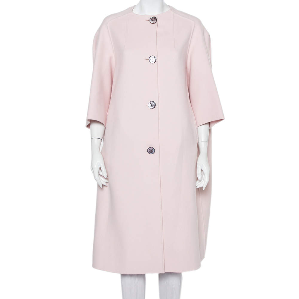 مملوكة مسبقًا معطف كريستيان ديور كشمير وردي أزرار أمامية متوسط الطول مقاس صغير (سمول)