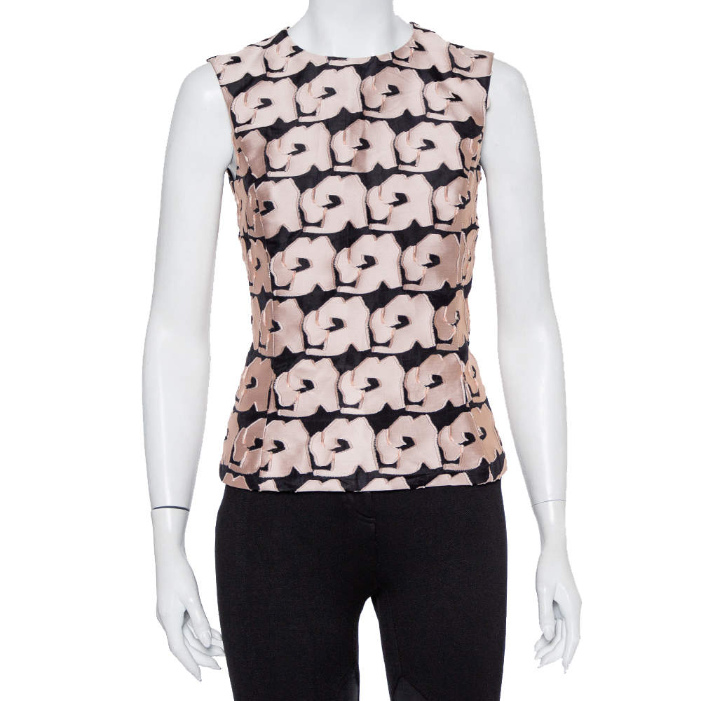 Christian Dior Black & Pink Jacquard Sleeveless Top M