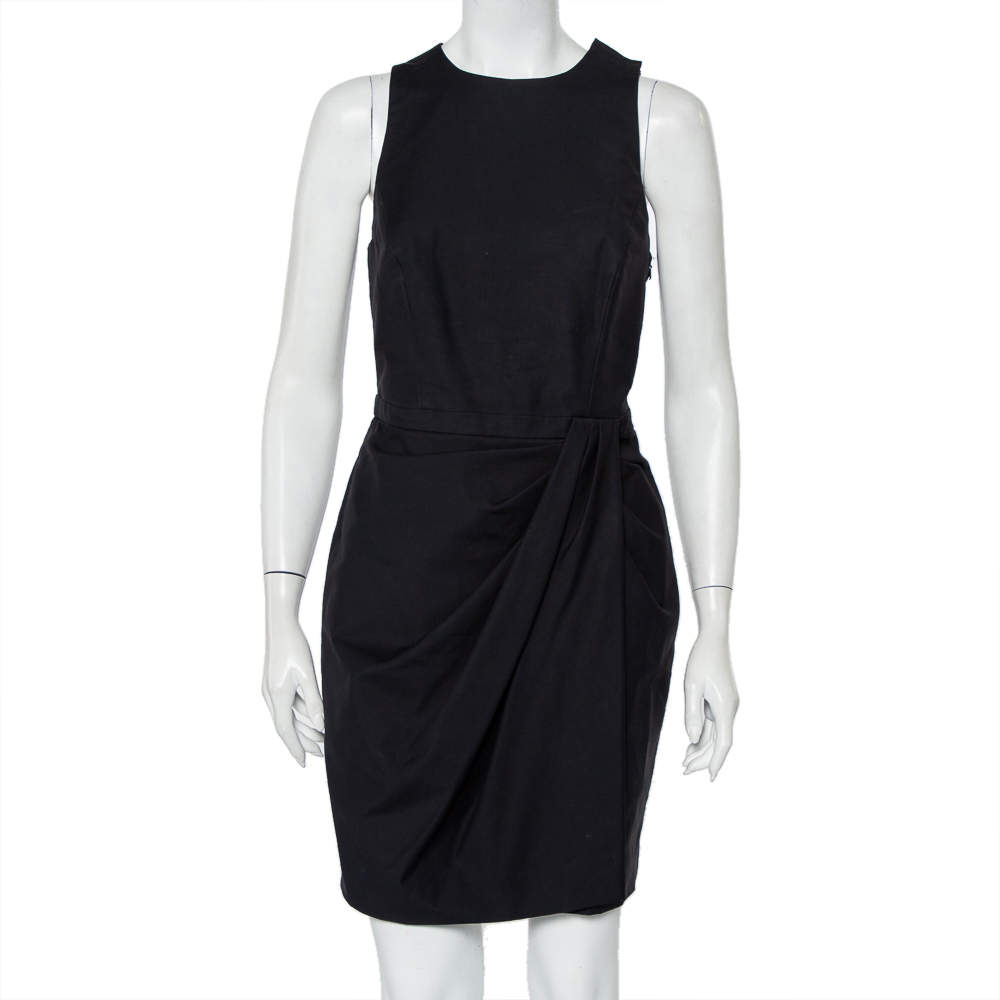 Christian Dior Black Cotton Draped Sleeveless Faux Wrap Mini Dress M