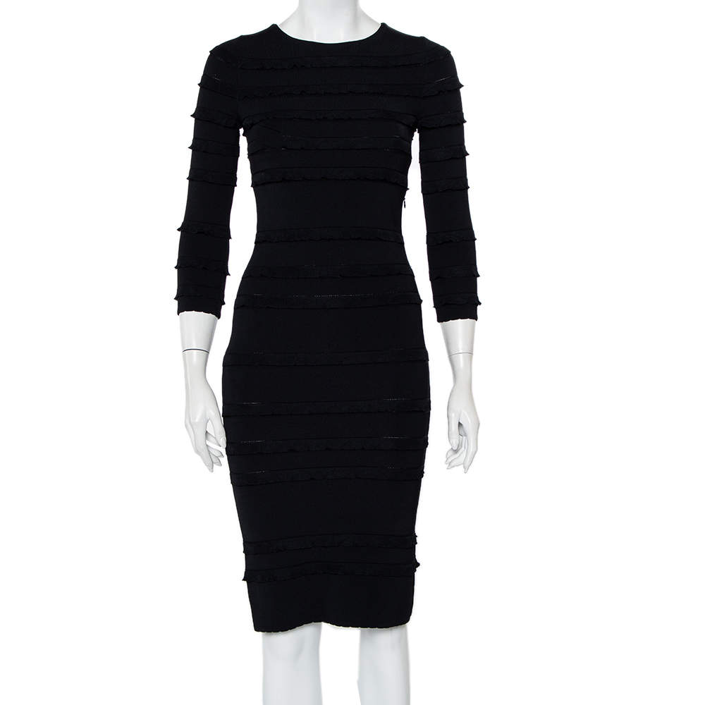 مملوكة مسبقًا Christian Dior Black Knit Ruffle Detail Sheath Dress S
