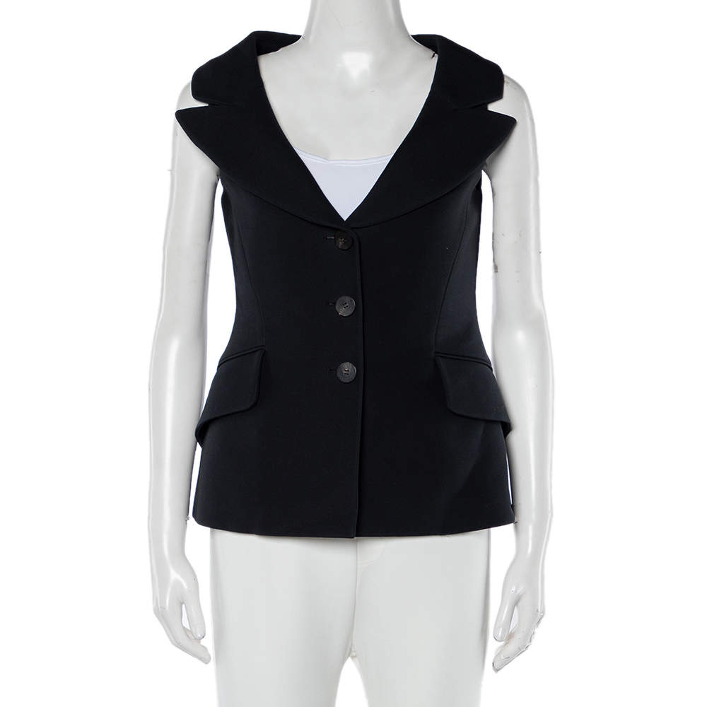 Pre Owned Christian Dior Black Wool & Silk Sleeveless Blazer S