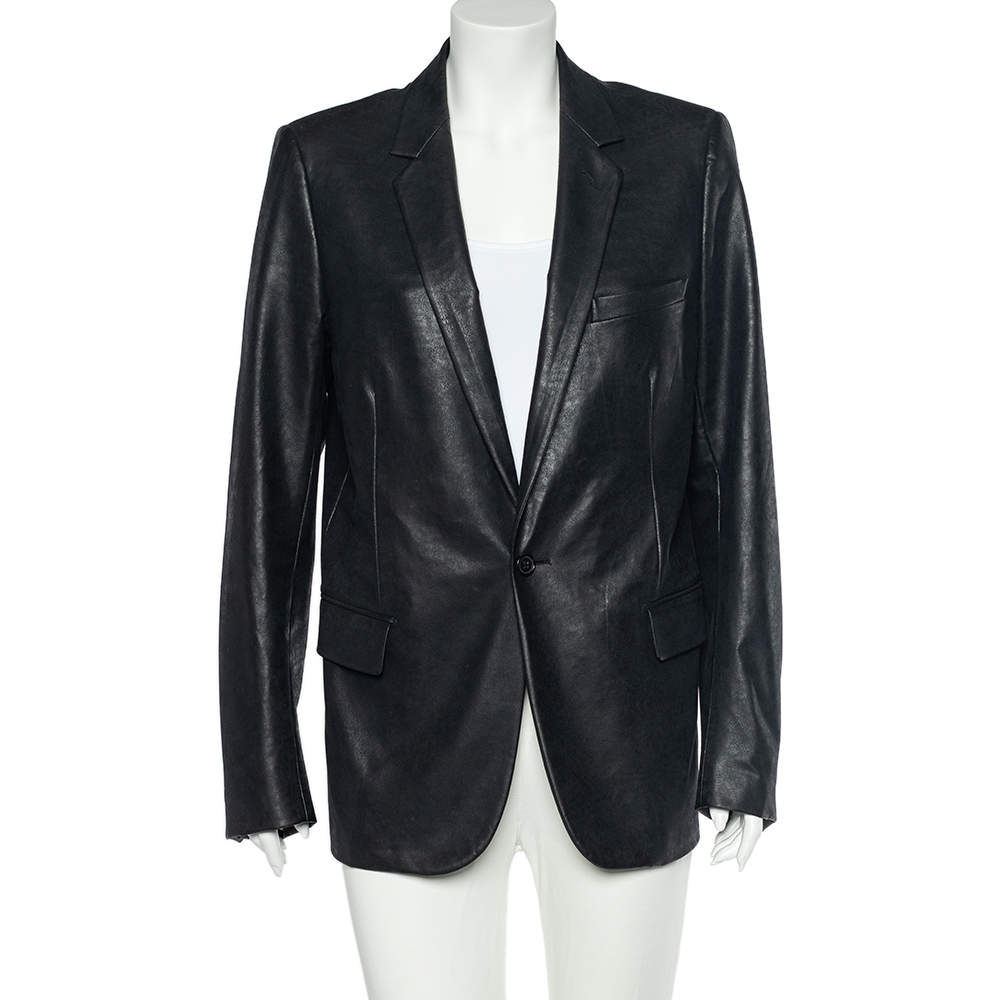 Dior Black Faux Leather Button Front Jacket XXL