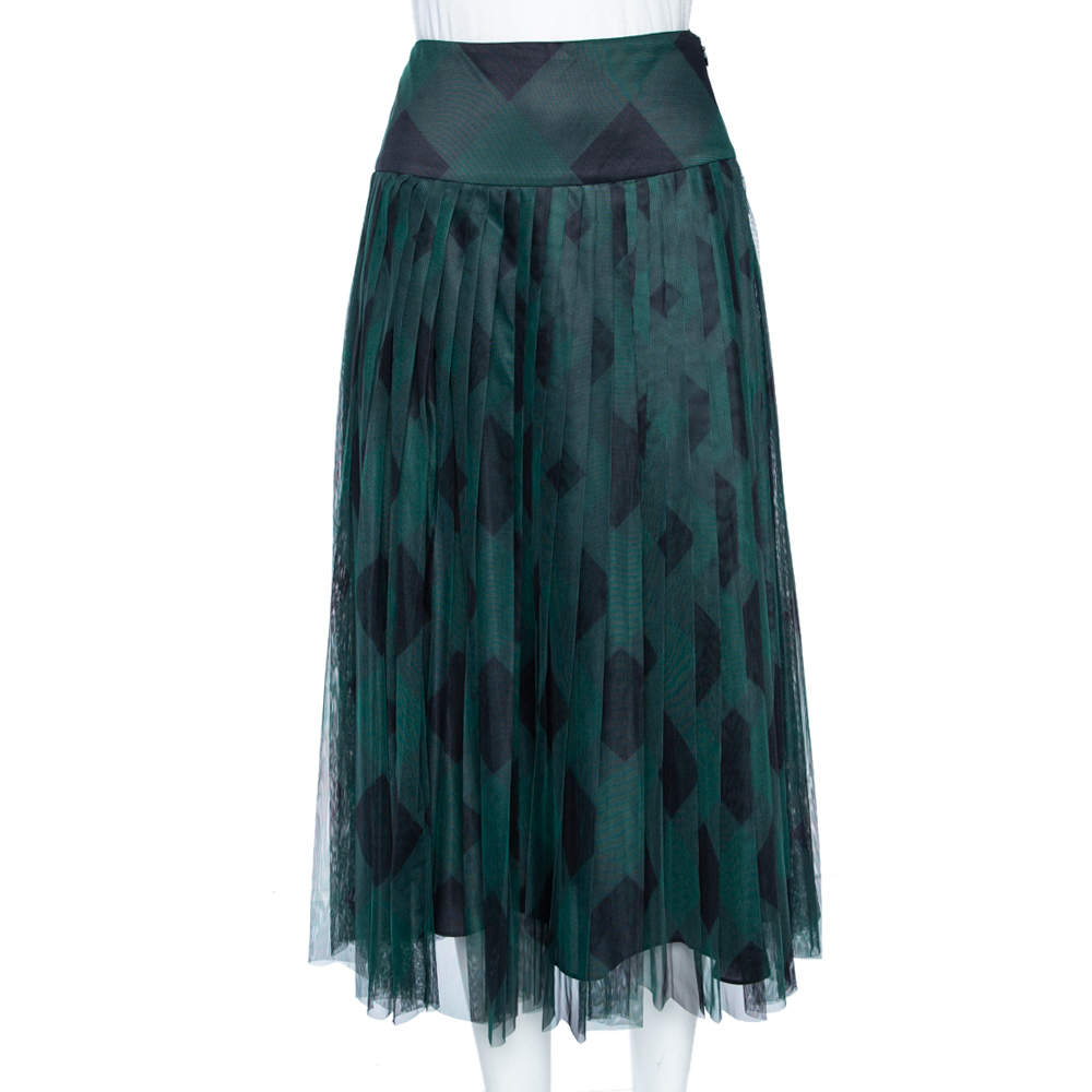 Pre Owned Dior Fantasy Green Cotton Pleated Long Skirt S