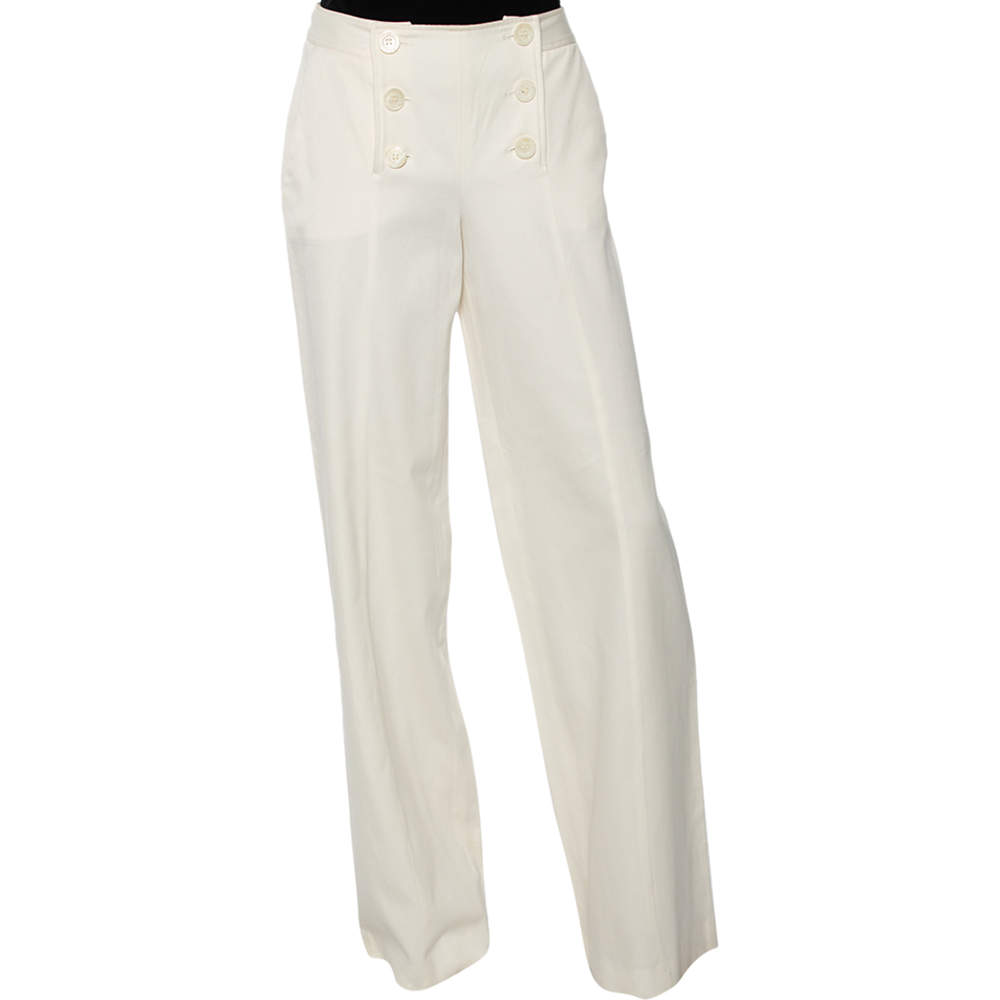 Pre Owned Dior Off White Cotton Wide Leg Pants S