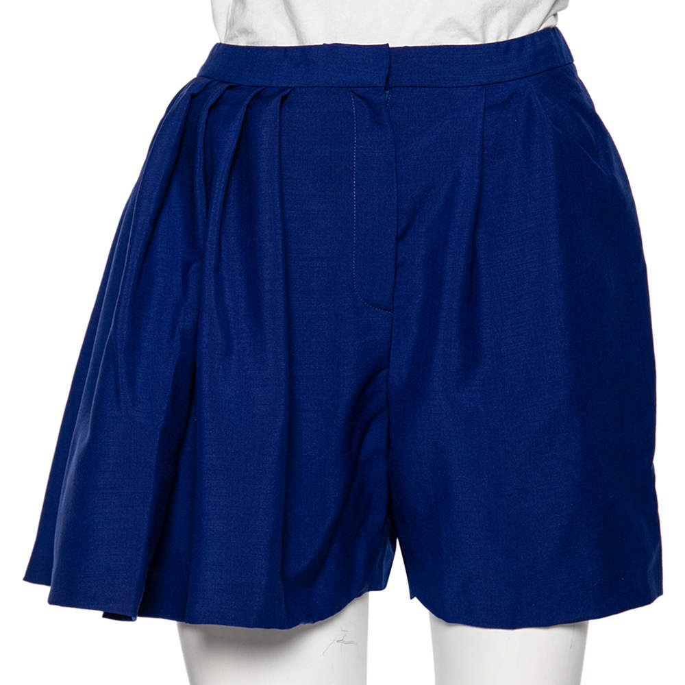 Dior Blue Wool One Side Pleated Overlay Detailed Shorts M 