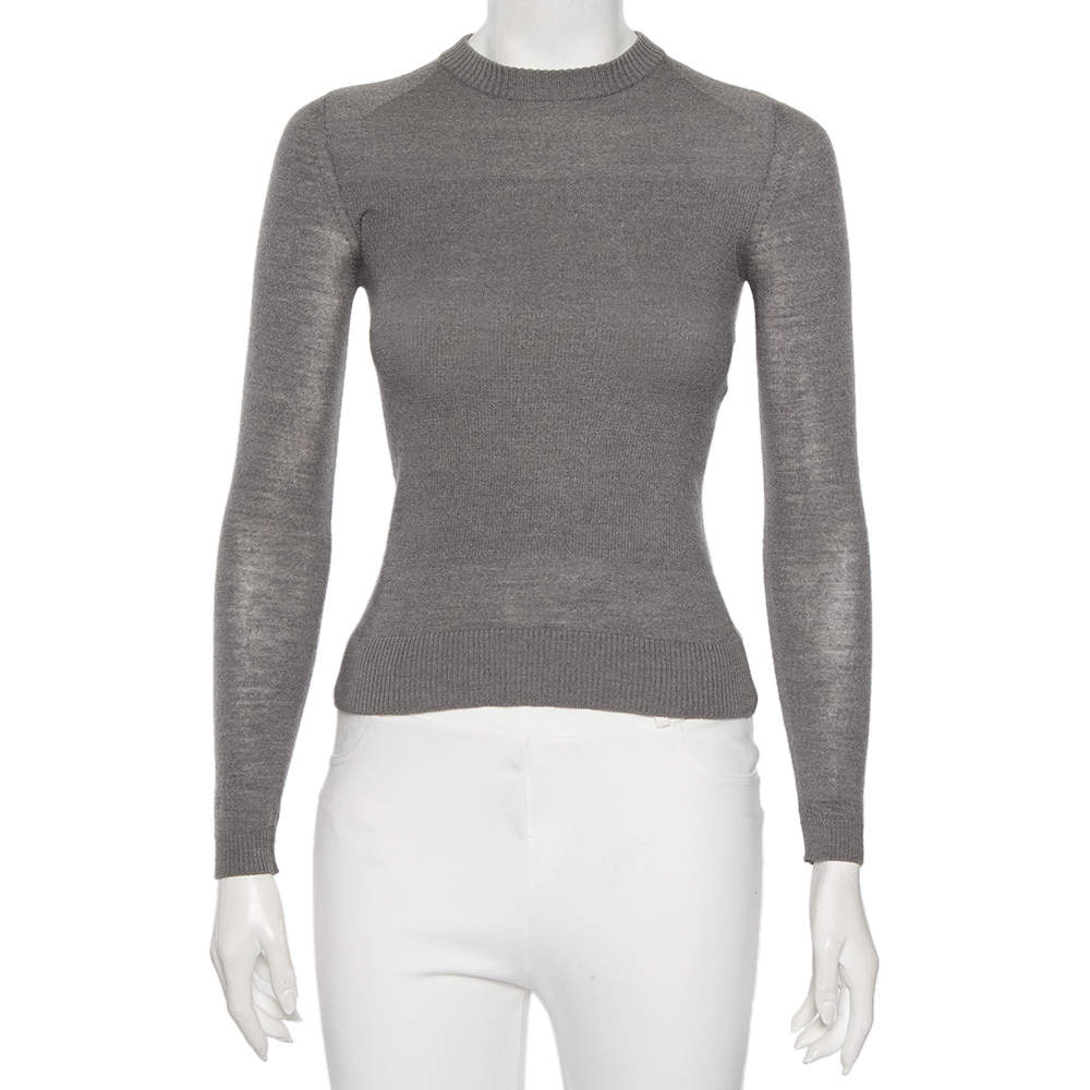 Pre Owned Christian Dior Grey Silk & Cashmere Knit Sweater S