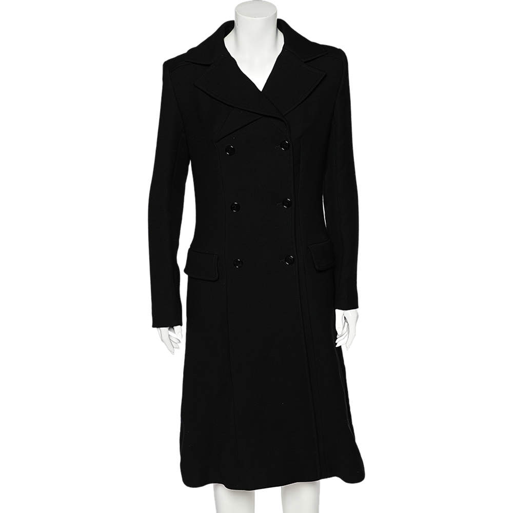 Pre Owned Christian Dior Black Wool Double Breasted Coat M