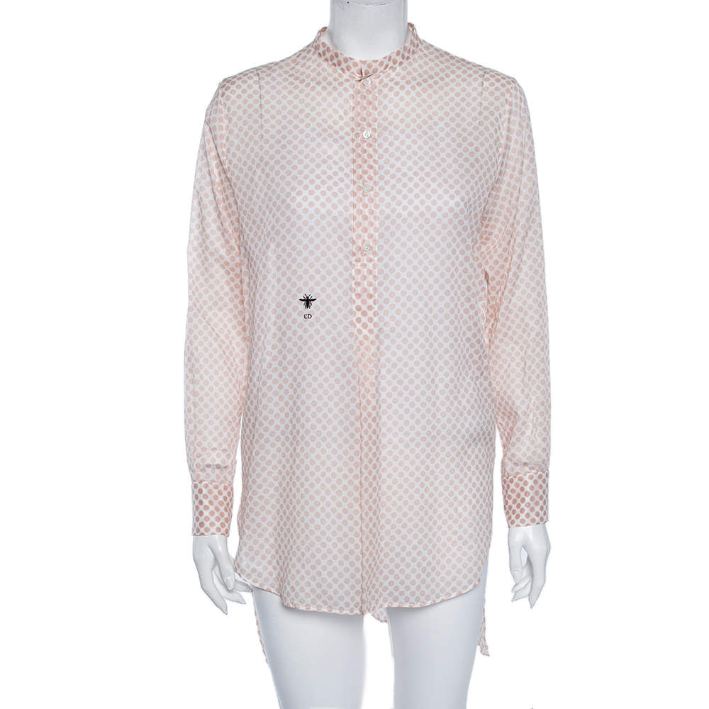 Pre Owned Dior Pink Polka Dotted Cotton Button Front Oversized Shirt S
