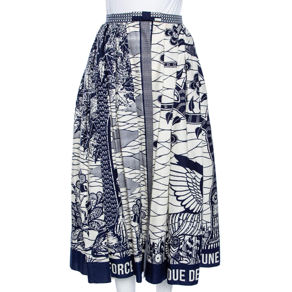 Dior Blue Printed Cotton La Roue De La Fortune Front Open Skirt M