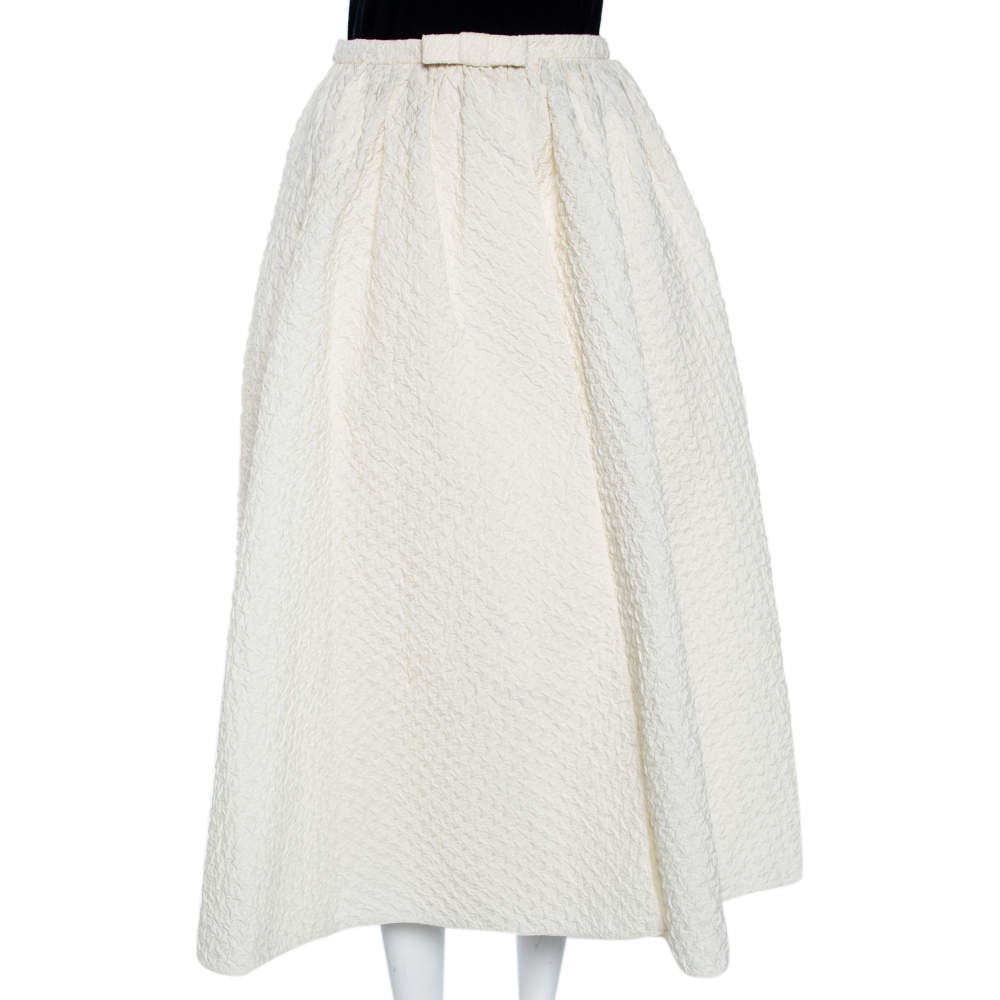 Pre Owned Dior Off-White Crinkled Front Open Maxi Skirt M
