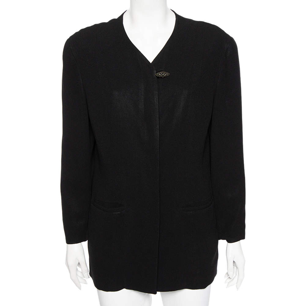 Dior Vintage Black Crepe Button Front Blazer Jacket L