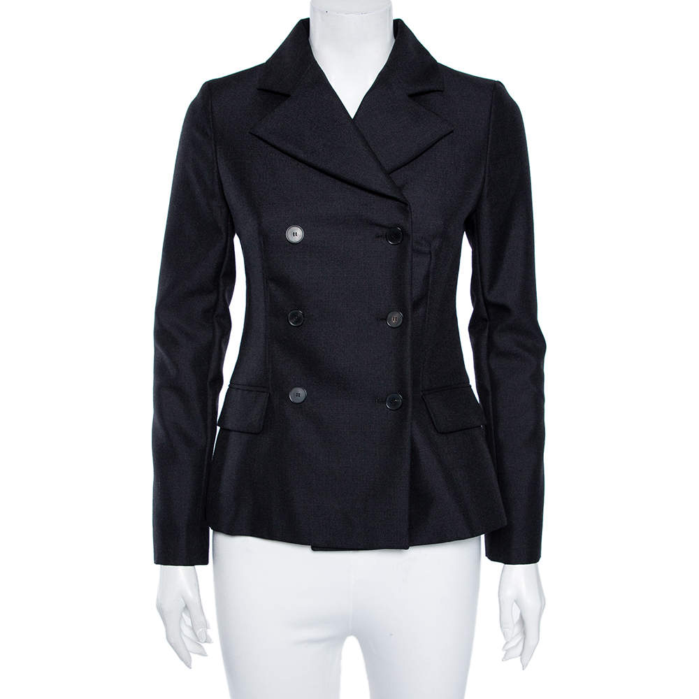Pre Owned Christian Dior Black Wool & Mohair Double Breasted Blazer S