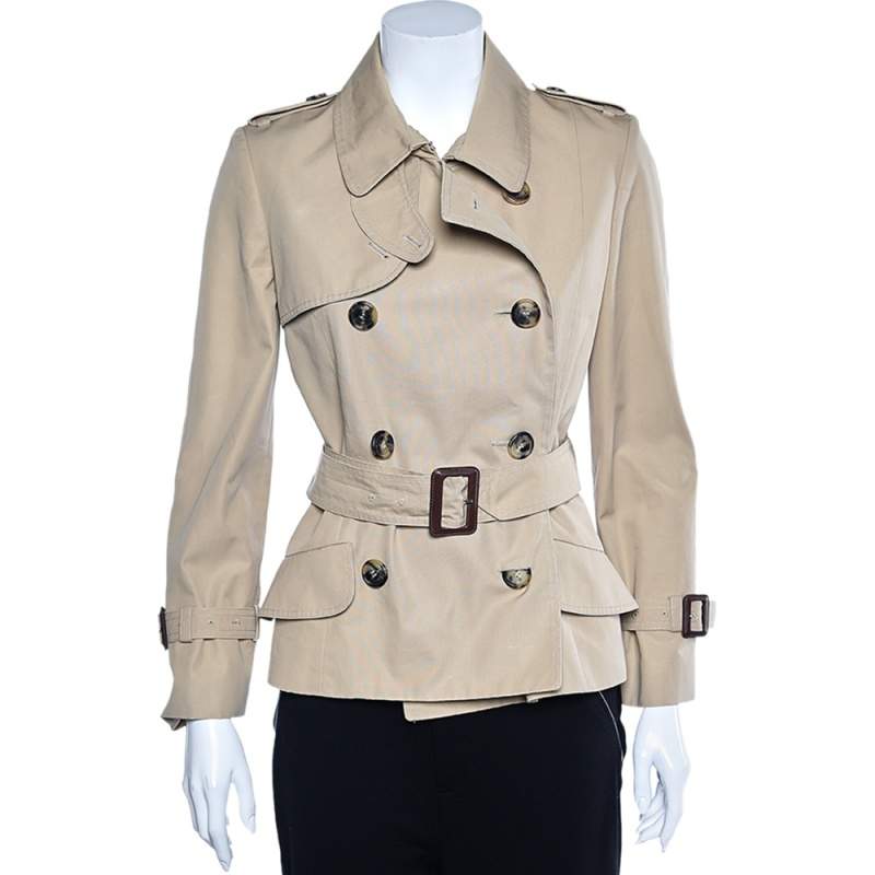 Christian Dior Beige Cotton Belted Double Breasted Trench Jacket S