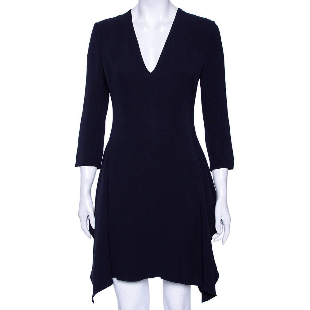 Dior Midnight Blue Silk Ruffled Hem Detailed Dress M