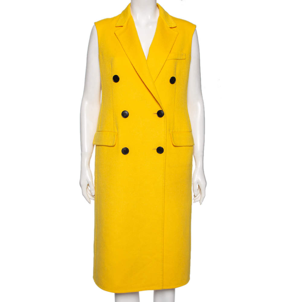 Dior Yellow Wool Double Breasted Sleeveless Oversized Coat M