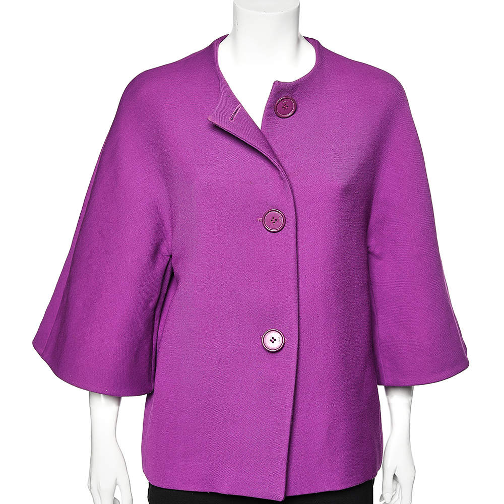 Christian Dior Purple Wool Bell Sleeve Button Front Jacket M