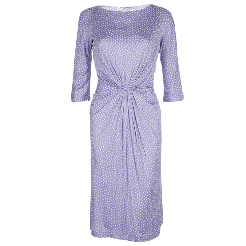 Pre Owned Dior Lavender Polka Dot Long Sleeve Dress M