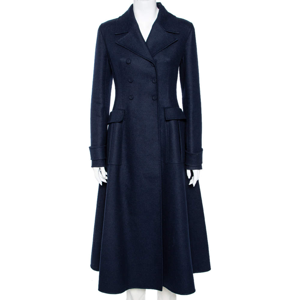 Dior Navy Blue Wool Double Breasted Flared Coat M