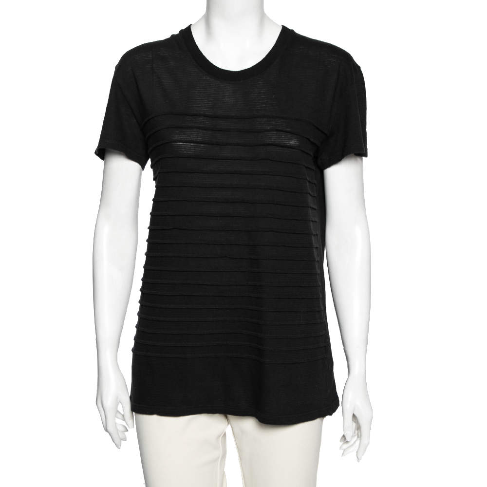 Dior Black Cotton Ruffle Trim Short Sleeve Top XS