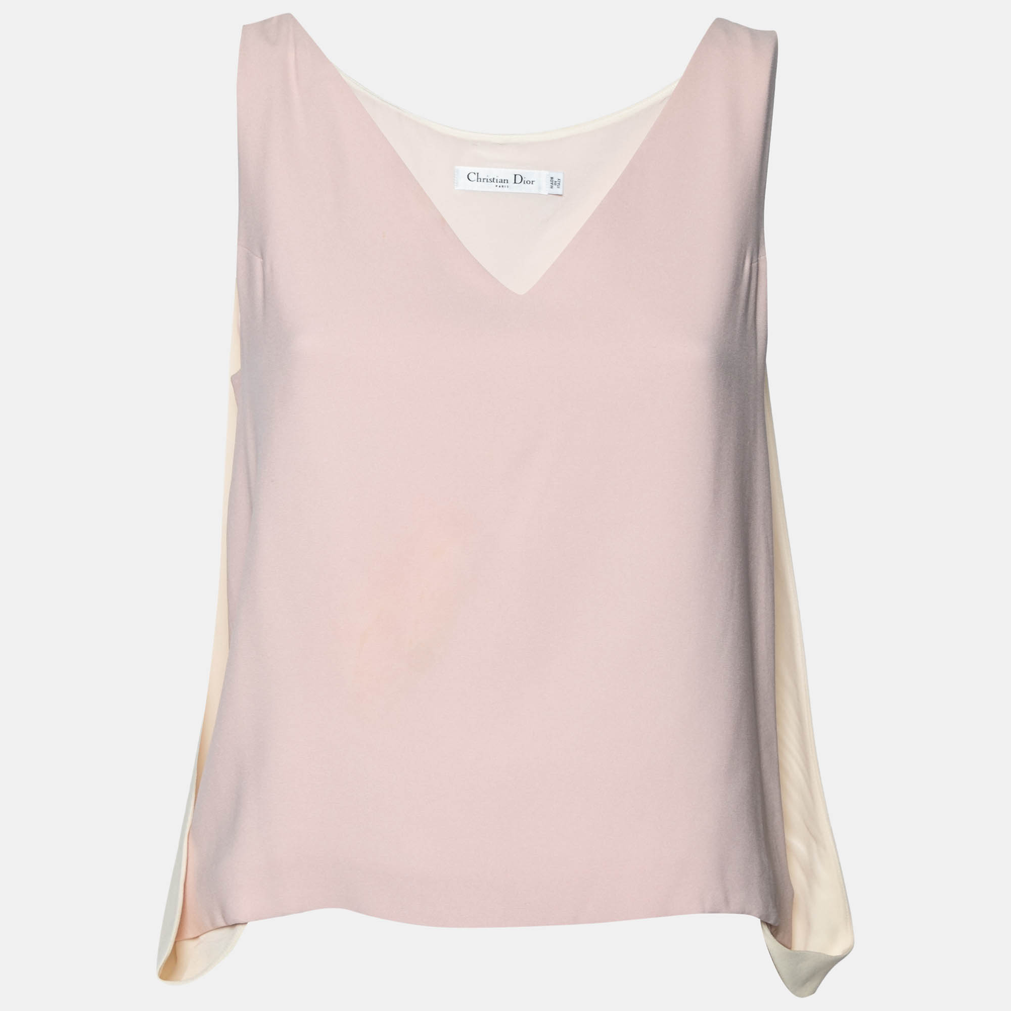 Dior Pink & Cream Silk Crepe Overlay Draped Sleeveless Top M