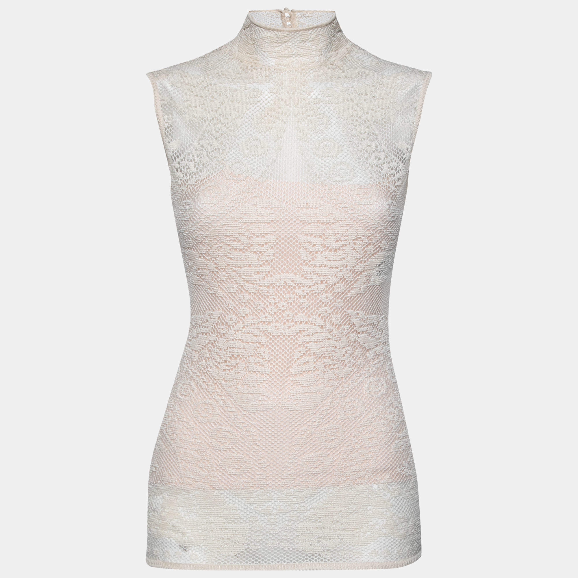 Dior Off White Silk Knit Sleeveless Top M