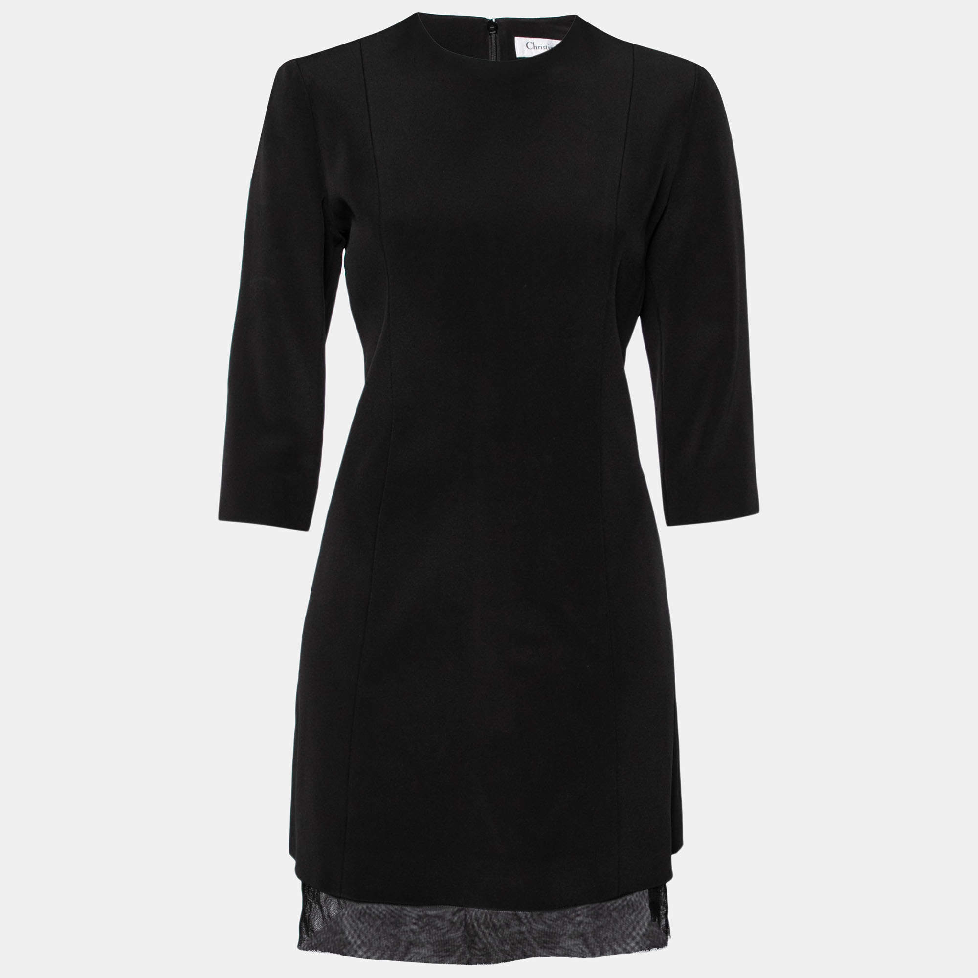 Dior Black Crepe & Tulle Trimmed Round Neck Dress M