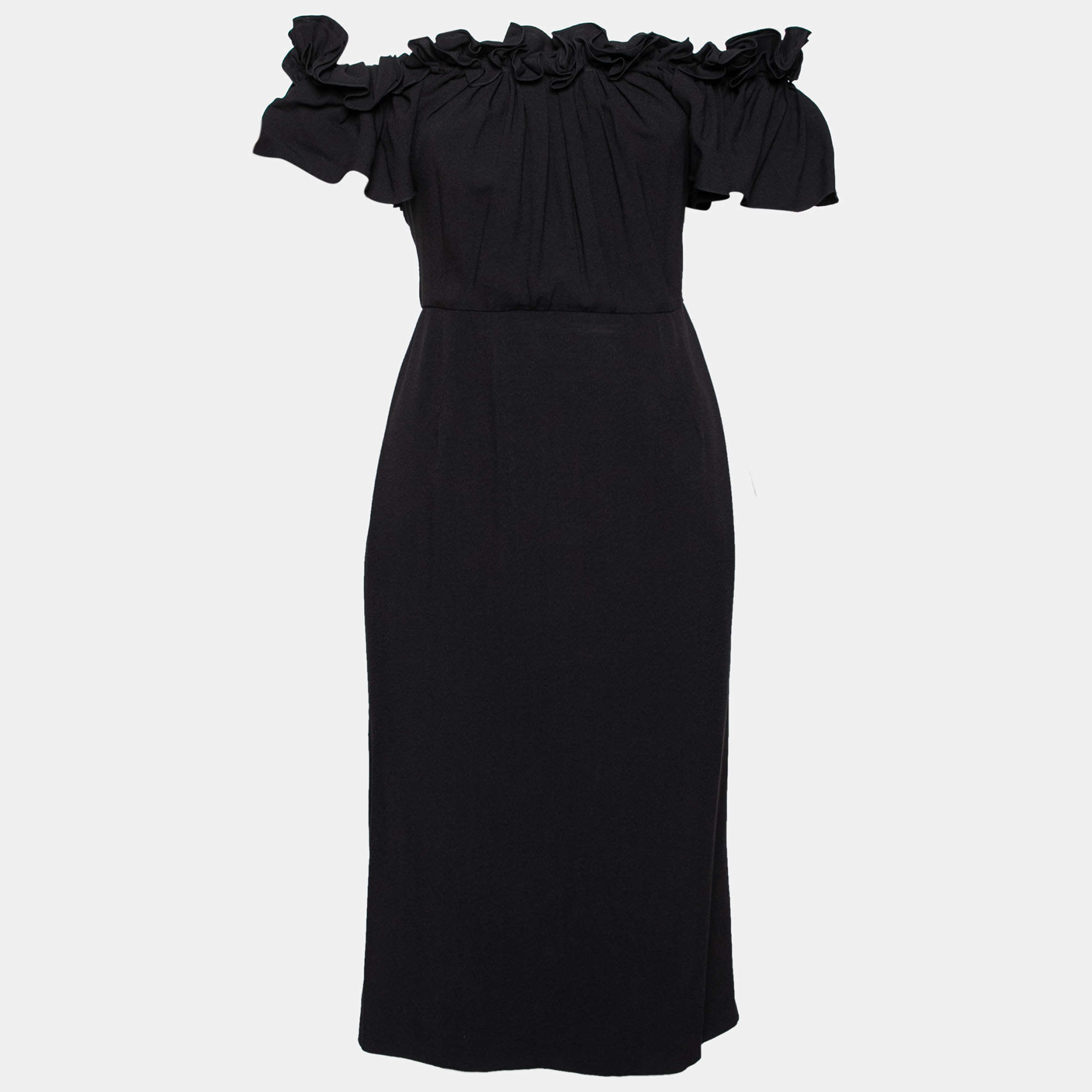 Dior Black Crepe Ruffled Midi Dress M