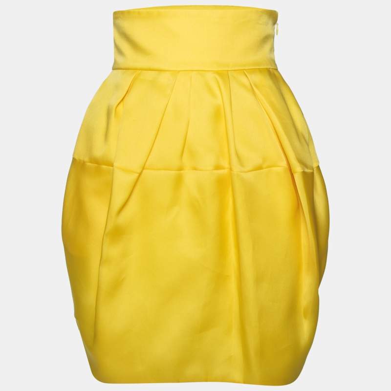 Dior Yellow Silk Pleat Detail Short Skirt S