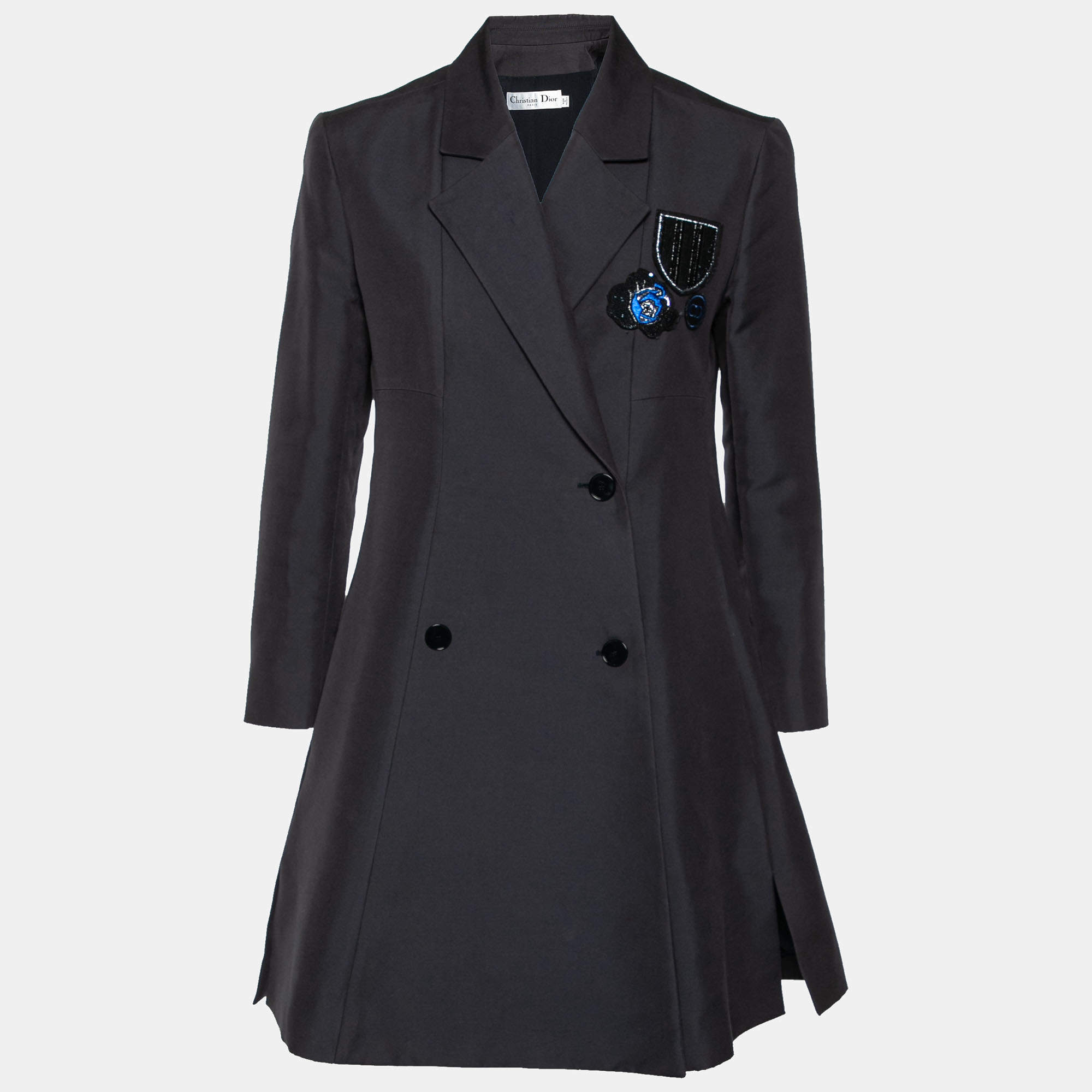 Pre Owned Dior Blue Cotton Sequin Embellished Double Breasted Blazer M