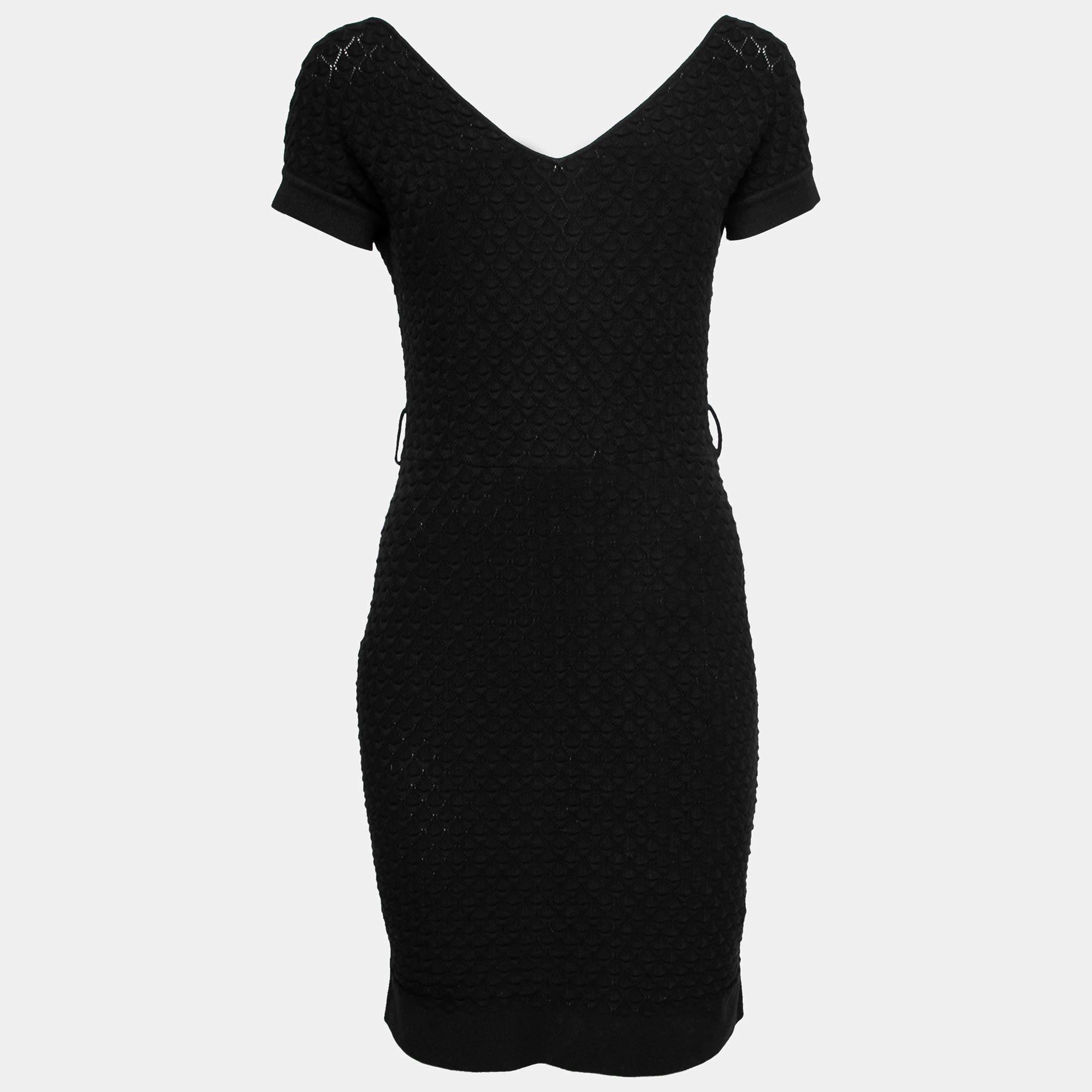مملوكة مسبقًا Dior Black Patterned Knit Short Sleeve Mini Dress M